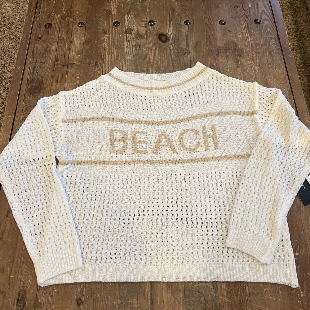 Olivia Grey BEACH VERBIAGE LONG SLEEVE TOP Off White Daily Look New Size S/M